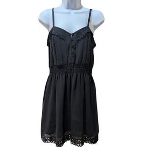 Kimchi Blue Black Lace Trim Mini Dress Womens XS Coquette Goth Babydoll Romantic